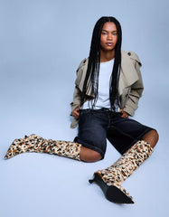 Animal print LEATHER high-heel boots