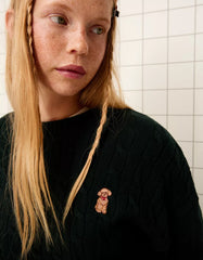 Cable-knit sweater with embroidery