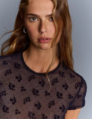 Printed short sleeve tulle T-shirt