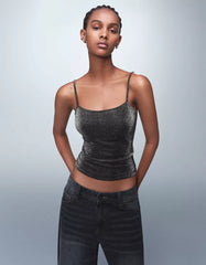 Metallic thread strappy top