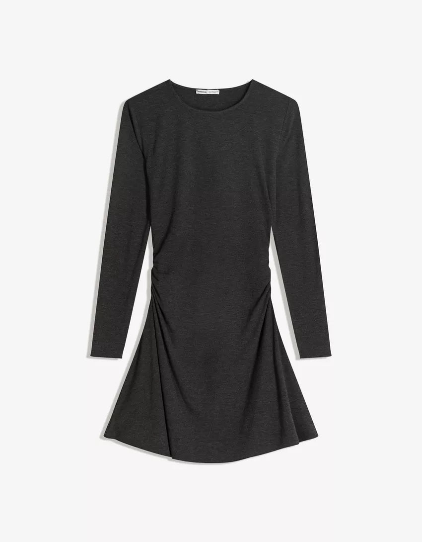Gathered long sleeve mini dress