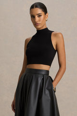 Sian | Black High-Neck Crop Top