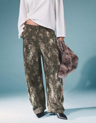 Printed plush barrel pants