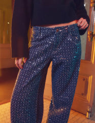 Sequinned Wide-Leg Jeans