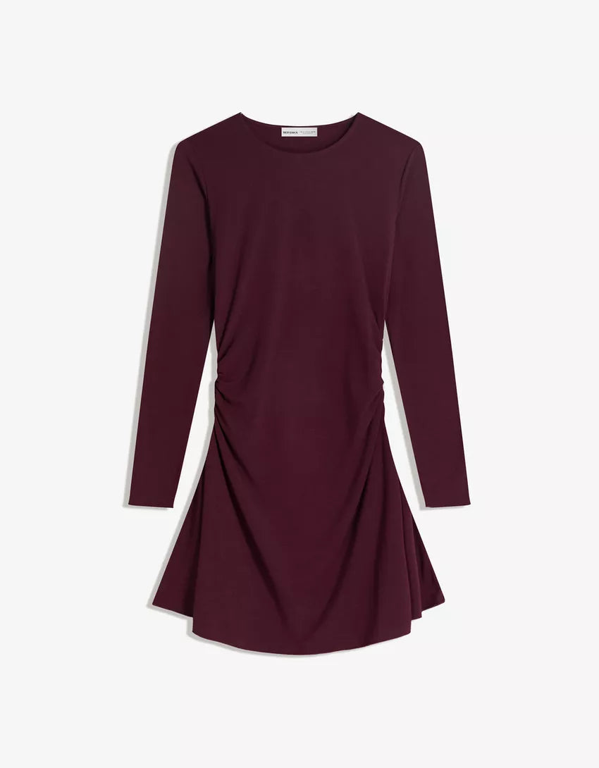 Gathered long sleeve mini dress