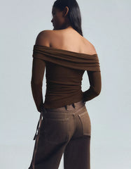 Shimmery textured Bardot neckline top