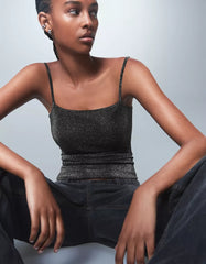 Metallic thread strappy top