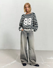 Printed boat neck sweater