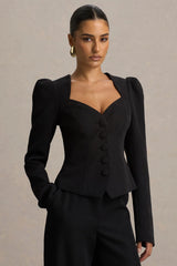 Olympia | Black Sweetheart-Neck Tailored Top