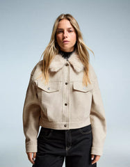 Soft trucker jacket with faux fur collar