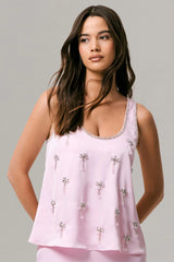 Arianna | Pink Satin Scoop-Neck Embellished Top