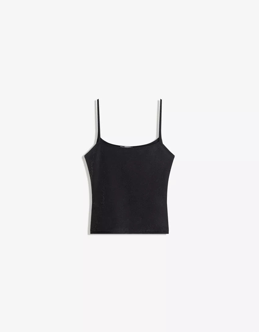 Metallic thread strappy top