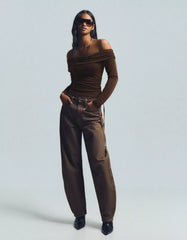 Shimmery textured Bardot neckline top