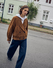 Double-breasted suede leather jacket