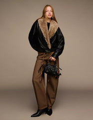 Leather effect jacket with faux fur collar
