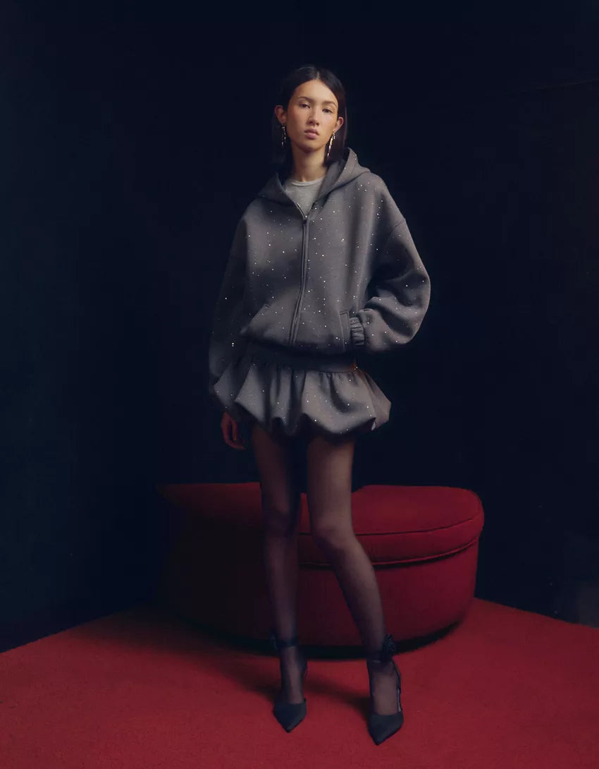 Shiny neoprene-effect mini skirt