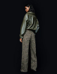 Animal print straight-leg studded pants