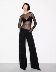 Low-rise wide-leg jeans with studs