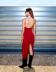 Flowing midi dress with blond lace