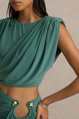 Tilda | Green Crew-Neck Crop-Top With Ruched Detailing