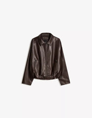 Belted leather effect bomber jacket
