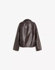 Belted leather effect bomber jacket