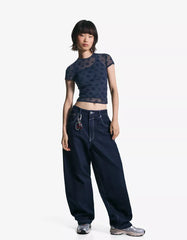 Printed short sleeve tulle T-shirt