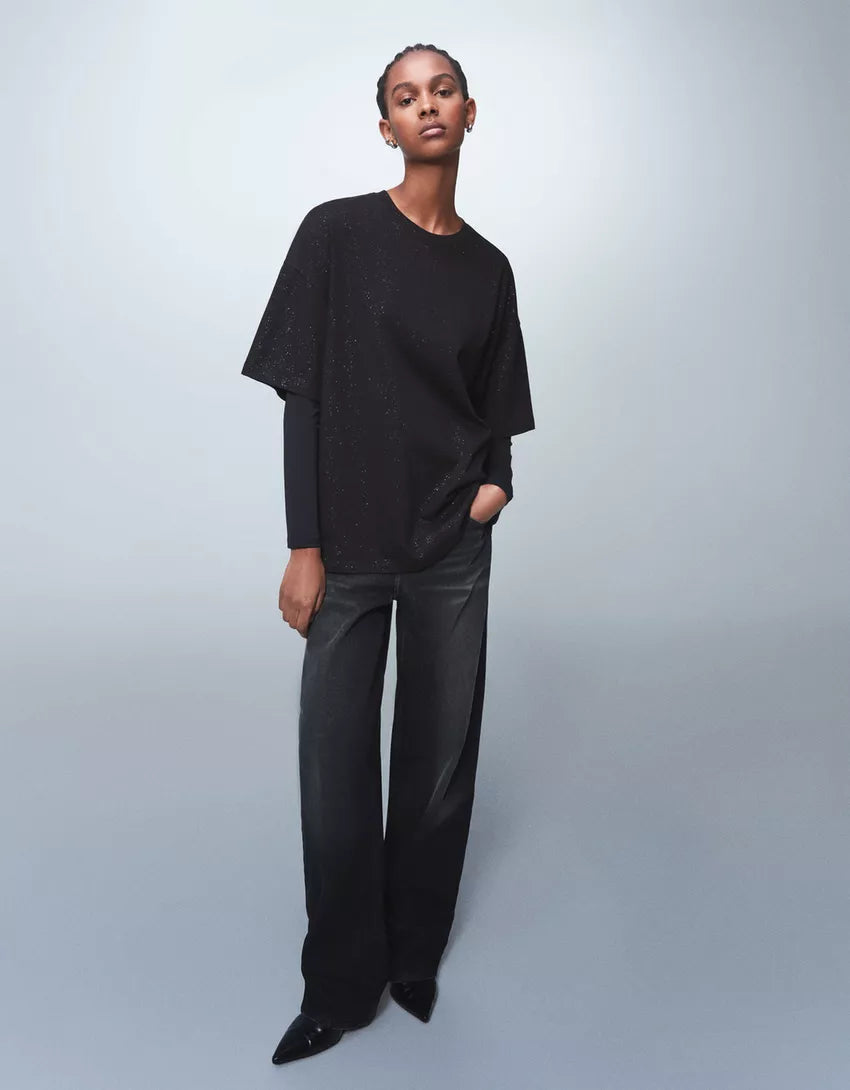 Oversize short sleeve glitter T-shirt