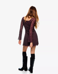 Blonde lace off-the-shoulder mini dress