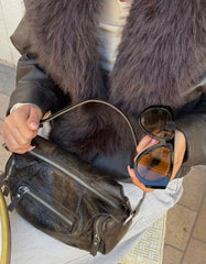 Leather effect jacket with faux fur collar