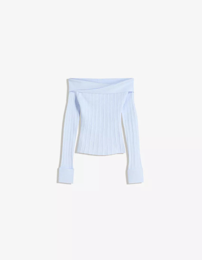 Textured Bardot neck sweater