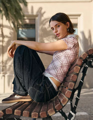 Printed short sleeve tulle T-shirt