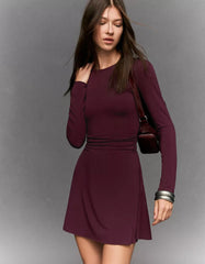 Gathered long sleeve mini dress
