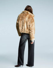 Animal print faux fur jacket