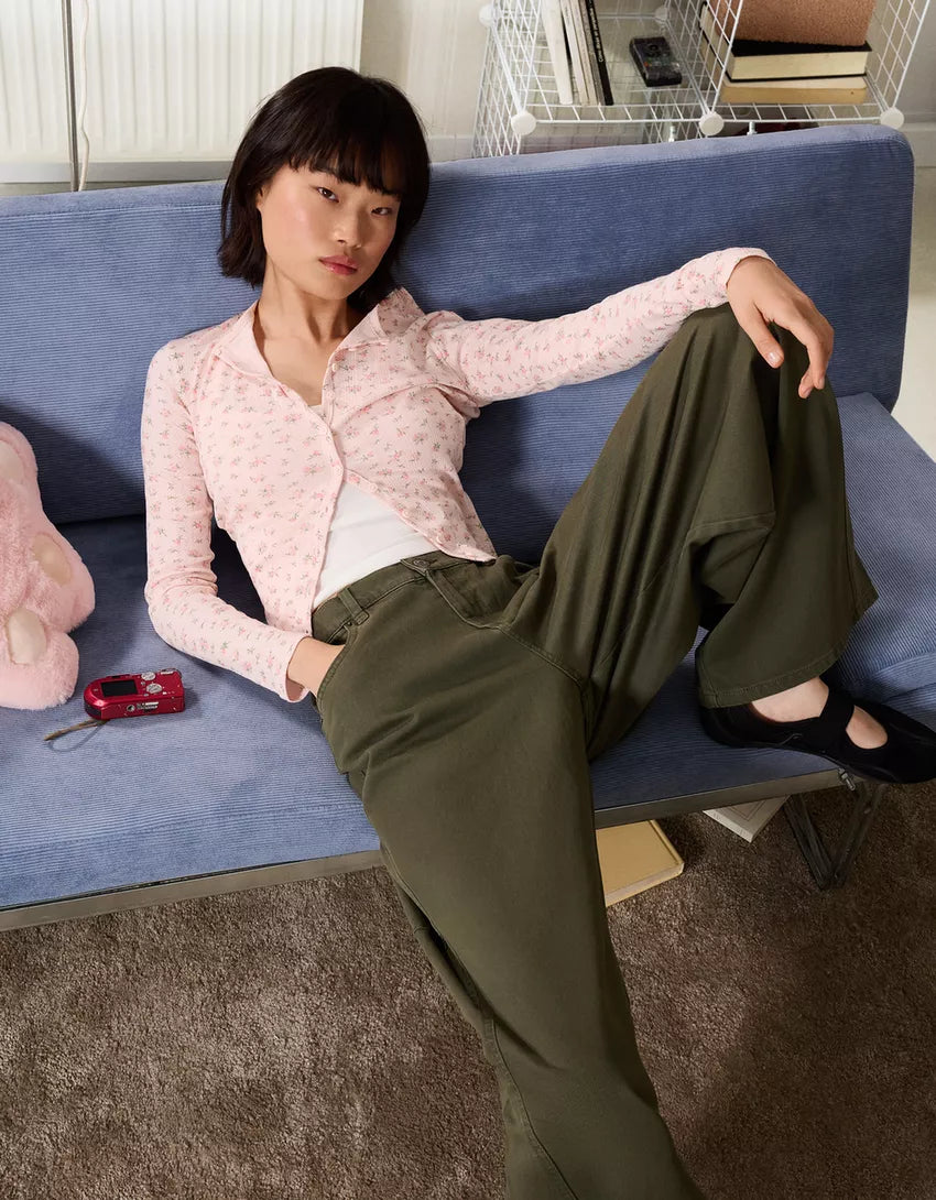 Printed pointelle cardigan