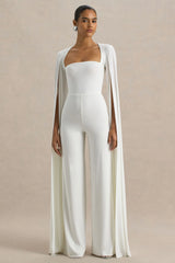 Zara | White Square-Neck Jumpsuit With Cape Sleeves