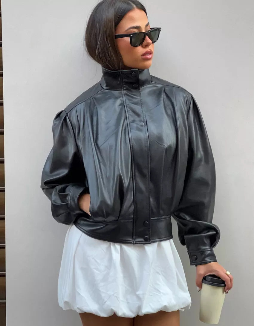 ‘80s leather effect jacket