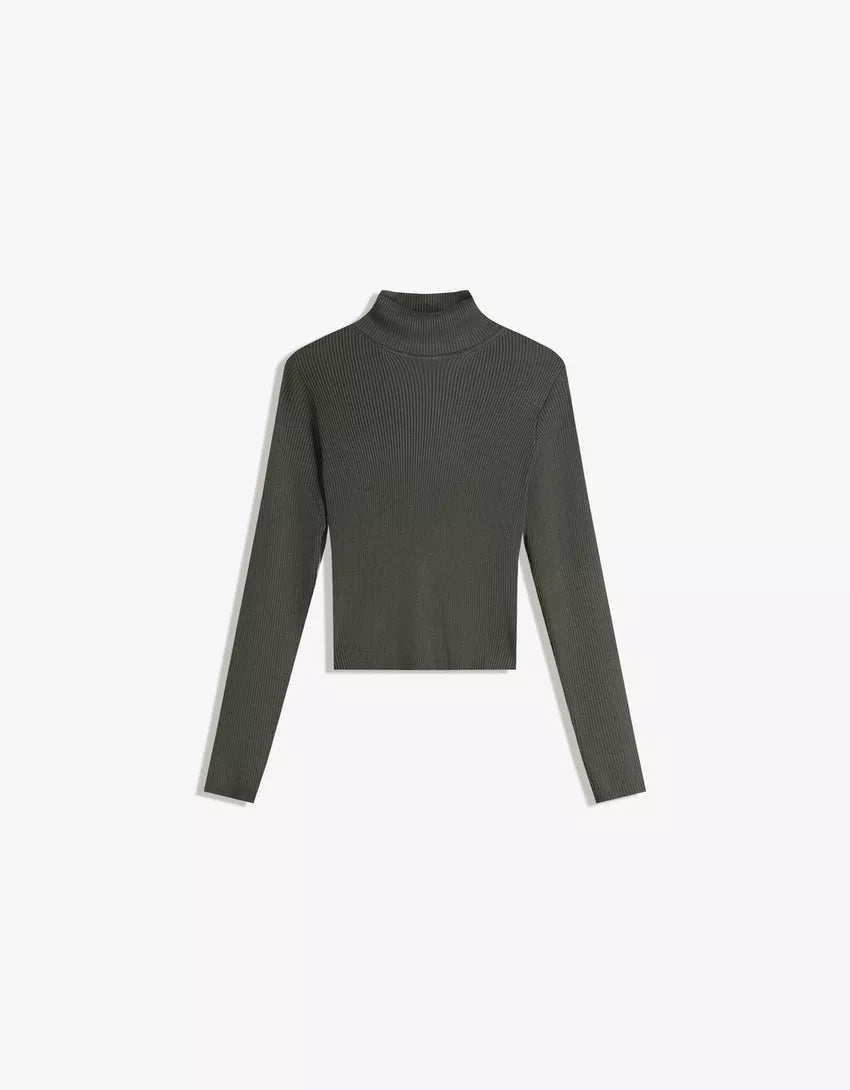 Ribbed high neck sweater