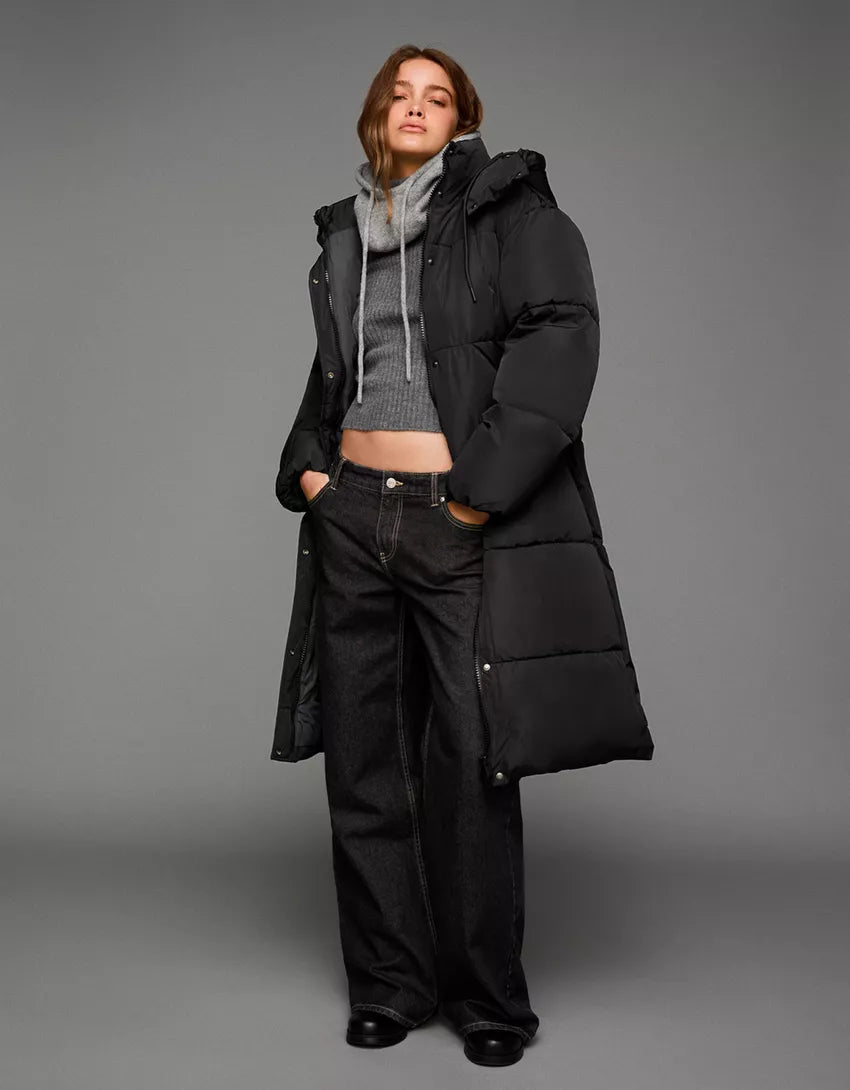 Long puffer coat with hood