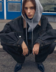 Oversize denim jacket with contrast collar