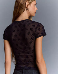 Printed short sleeve tulle T-shirt