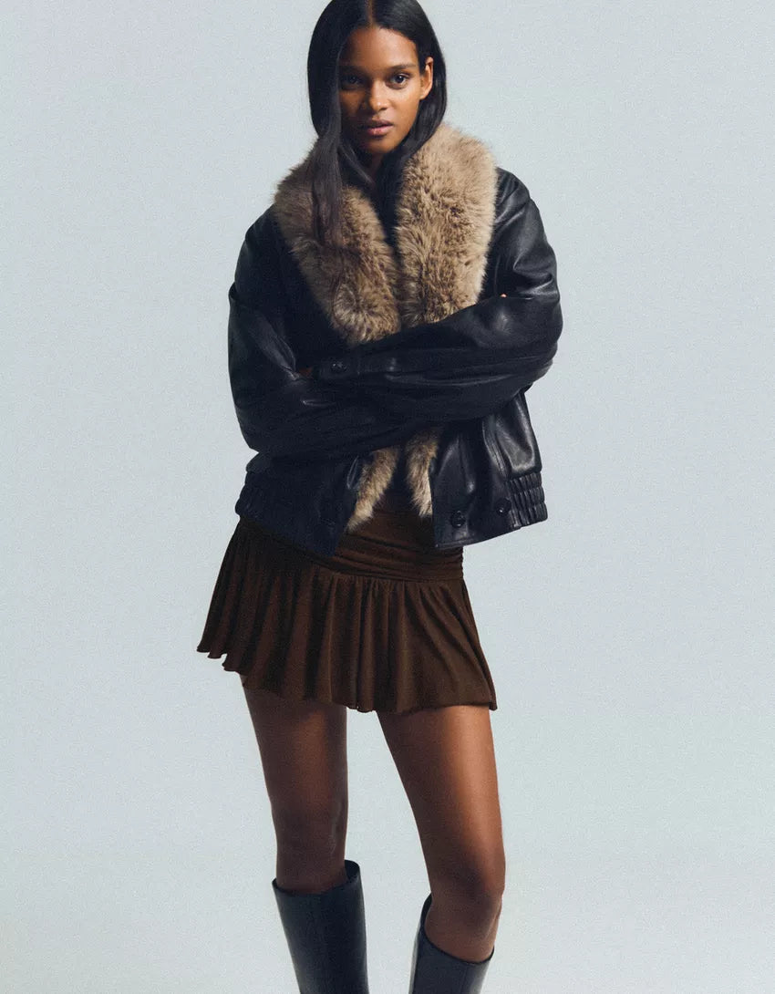 Textured metallic thread mini skirt