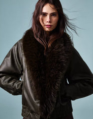 Leather effect jacket with faux fur collar