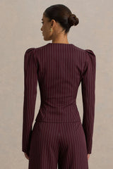 Lana | Burgundy Pinstripe Woven Sweetheart-Neck Tailored Top