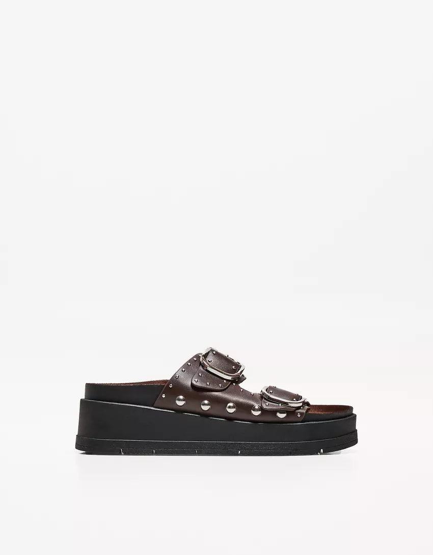 Buckled platform sandals with stud details