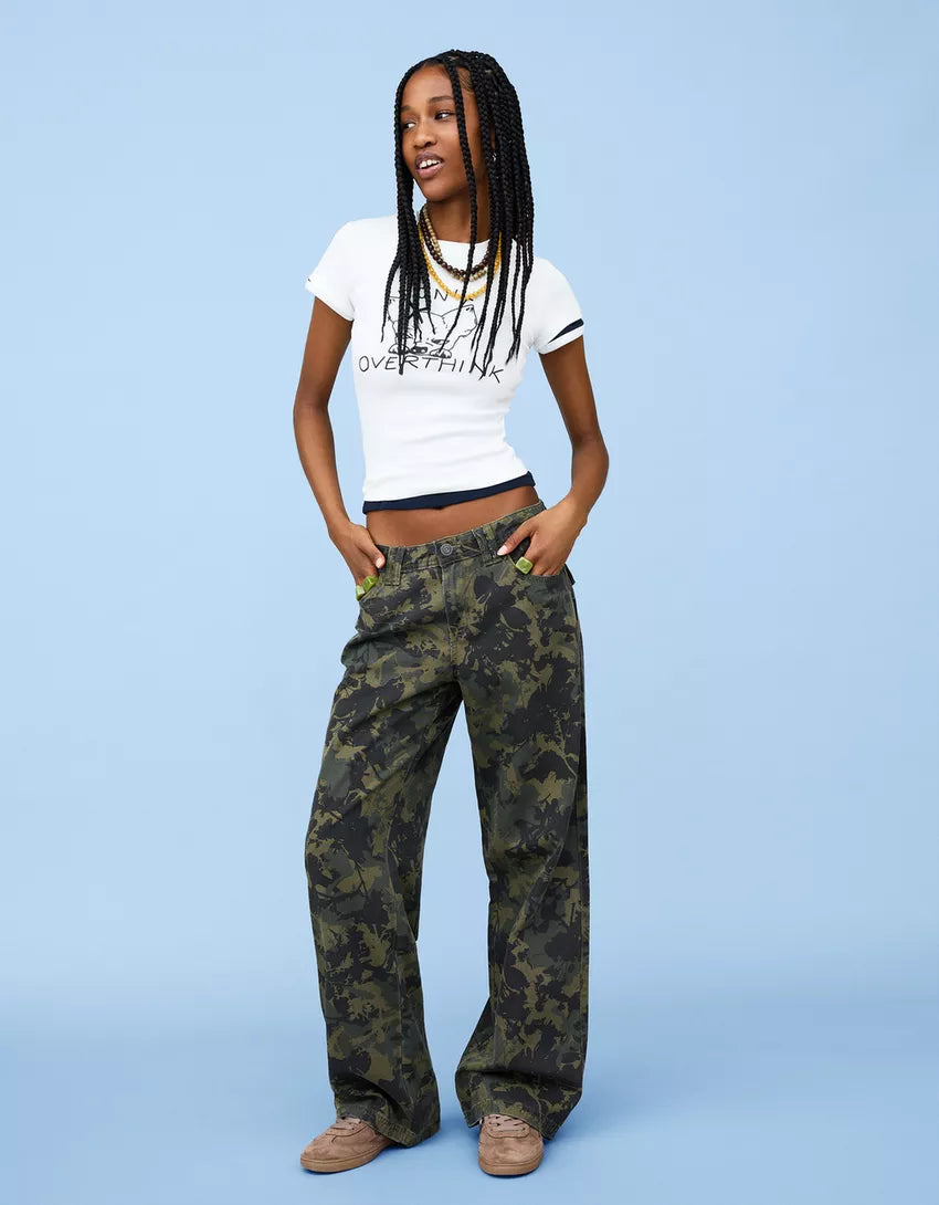 Straight pants with print