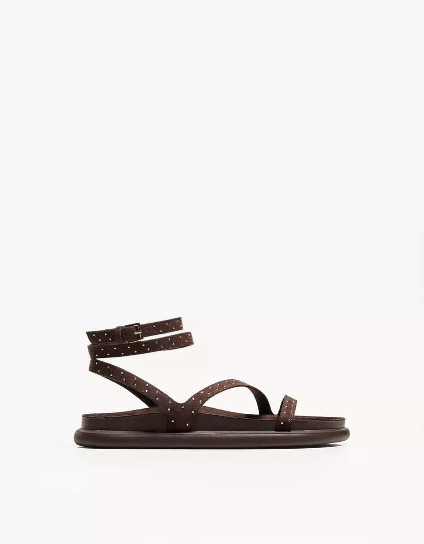 Studded flat slider sandals