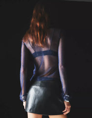 Long sleeve tulle T-shirt with rhinestones