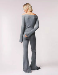 Cable-knit flared pants