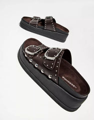 Buckled platform sandals with stud details